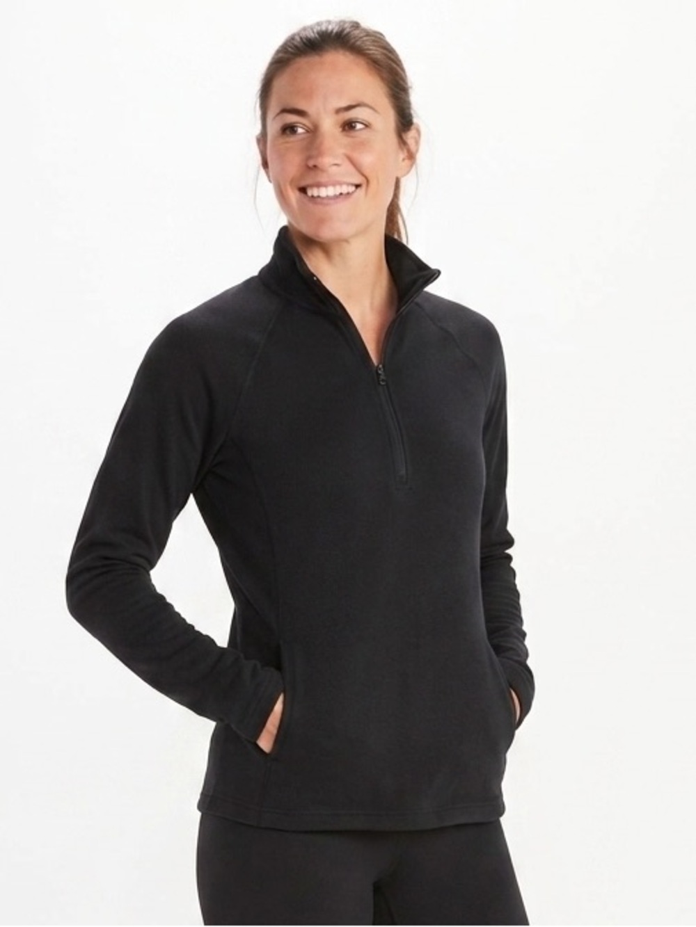 Marmot Black 1/4 Zip Pullover Fleece Baselayer Size Medium